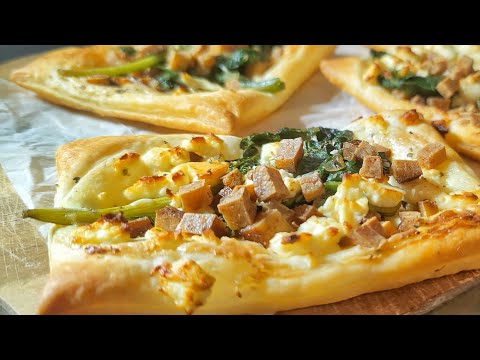 Blätterteig-Pizza mit Spinat, Feta & Räuchertofu | Rezept💚