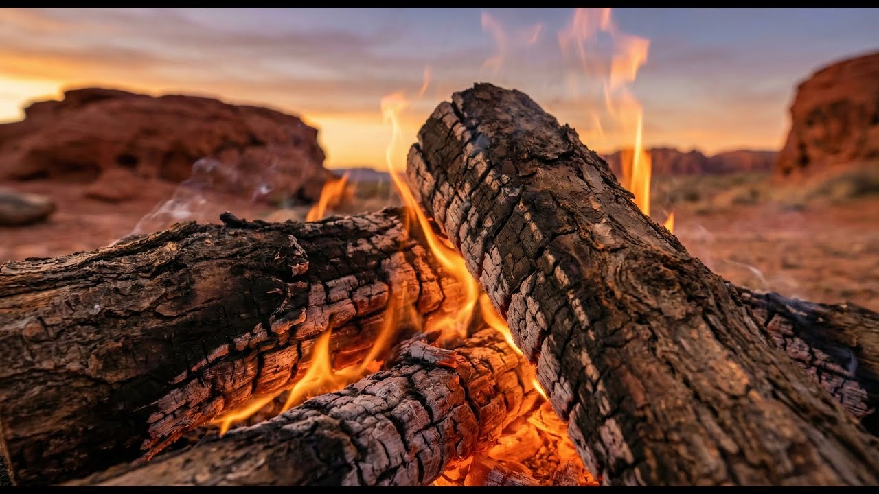 4K Utah desert campfire / Relaxing fire ambience for relaxing and stress relief