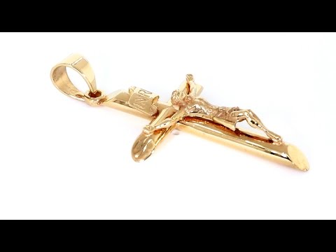 Jumbo INRI Jesus Crucifix Cross Charm 44mm In 14K Pink Rose Gold CMK1640P1 