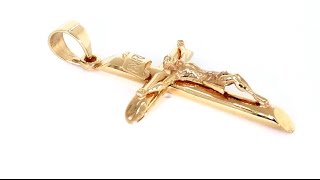 Jumbo INRI Jesus Crucifix Cross Charm, 44mm in 14K Pink, Rose Gold CMK1640P1