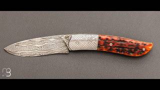 Couteau " GYR " par Tim Bernard - Os cerfé et lame damas