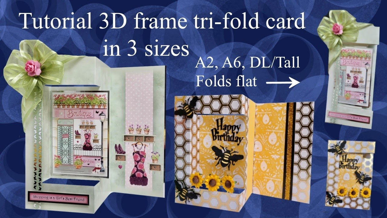 How To Tutorial 3D Frame Tri-Fold Card A2 A6 Dl Tall Slimline Card Making Fun Fancy Folds Shapes Diy