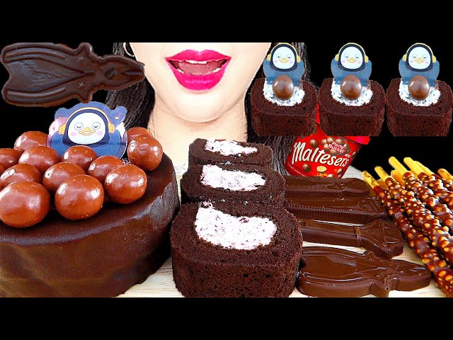 ASMR CHOCOLATE DESSERT MUKBANG 초코 디저트 펭수 케이크먹방 デザート EATING SOUNDS