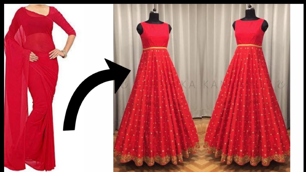 Convert old sari into anarkali dress ideas/recycle old sarees into long  dress ideas #old #sari #dress #ol… | Long gown design, Long dress design,  Fancy dress design