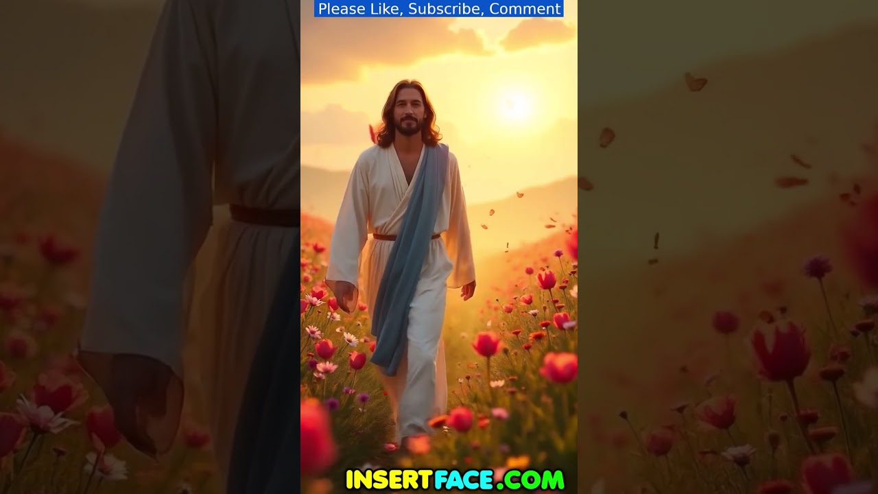 Jesus Christ Walks Through a Blooming Flower Field