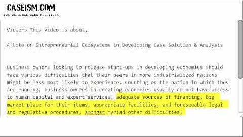 A Note on Entrepreneurial Ecosystems in Developing Case Solution & Analysis- Caseism.com