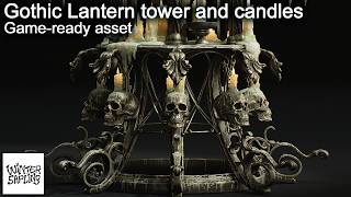 3D Game-ready asset with PCG setup "Gothic Lantern tower and candles / Candelabra"