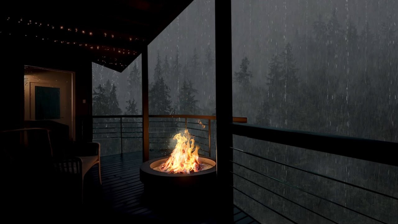 Heavy Rain On Porch Overlooking the Forest️🎧- Breathe slowly and fall ...