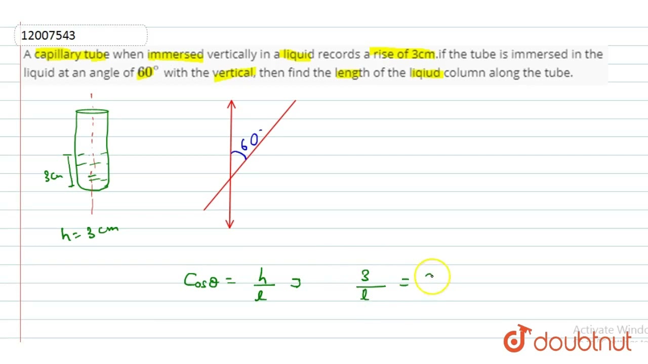 A capillary tube when immersed vertically in a liquid records a rise of