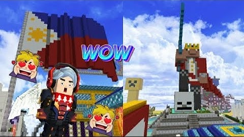 I build my country flag and technoblade statue in skyblock blockman go