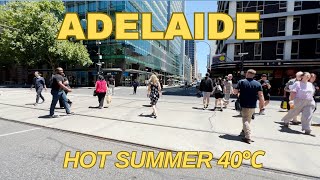 Adelaide City Tour | CBD Walk On A 40℃ Hot Summer Day | 4K Australia