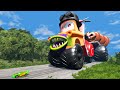 Giant MACK TRUCK Eater VS Cars Lightning McQueen Escape From Monster Beamng Drive