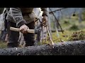 Bushcraft trip  natural shelter drying meat no sleeping bag all night fire homemade axe etc