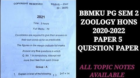 BBMKU PG ZOOLOGY HONS SEM 2 QUESTION PAPER