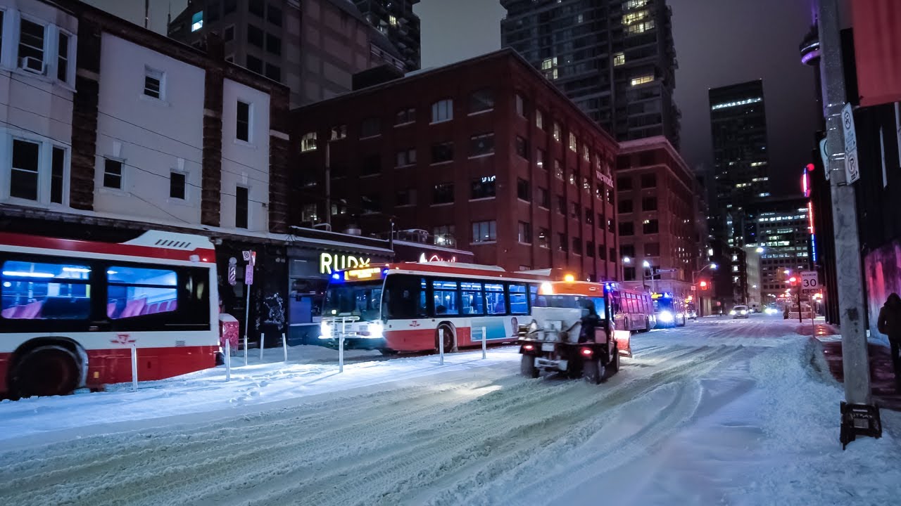 🇨🇦 Canada Walking Tour - Toronto Snow Storm Night Walk | 4K HDR
