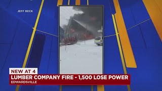 Power outages reported in Edwardsville after fire at R.P. Lumber