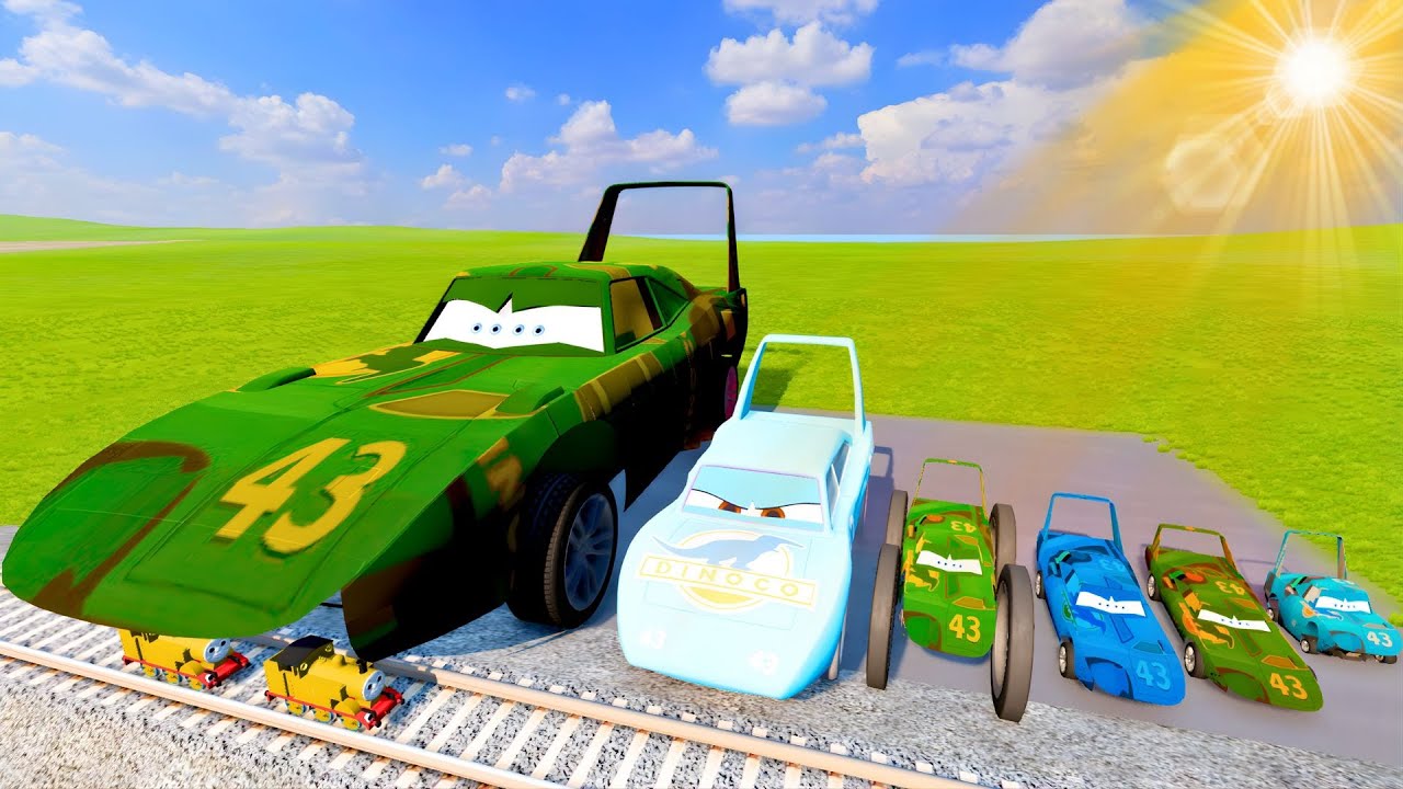Big & Small Dinoco 43 Monsters Lightning Mcqueen vs Trains Thomas | BeamNG.Drive
