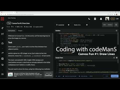 Codewars 7 kyu Canvas Fun #1: Draw Lines Javascript