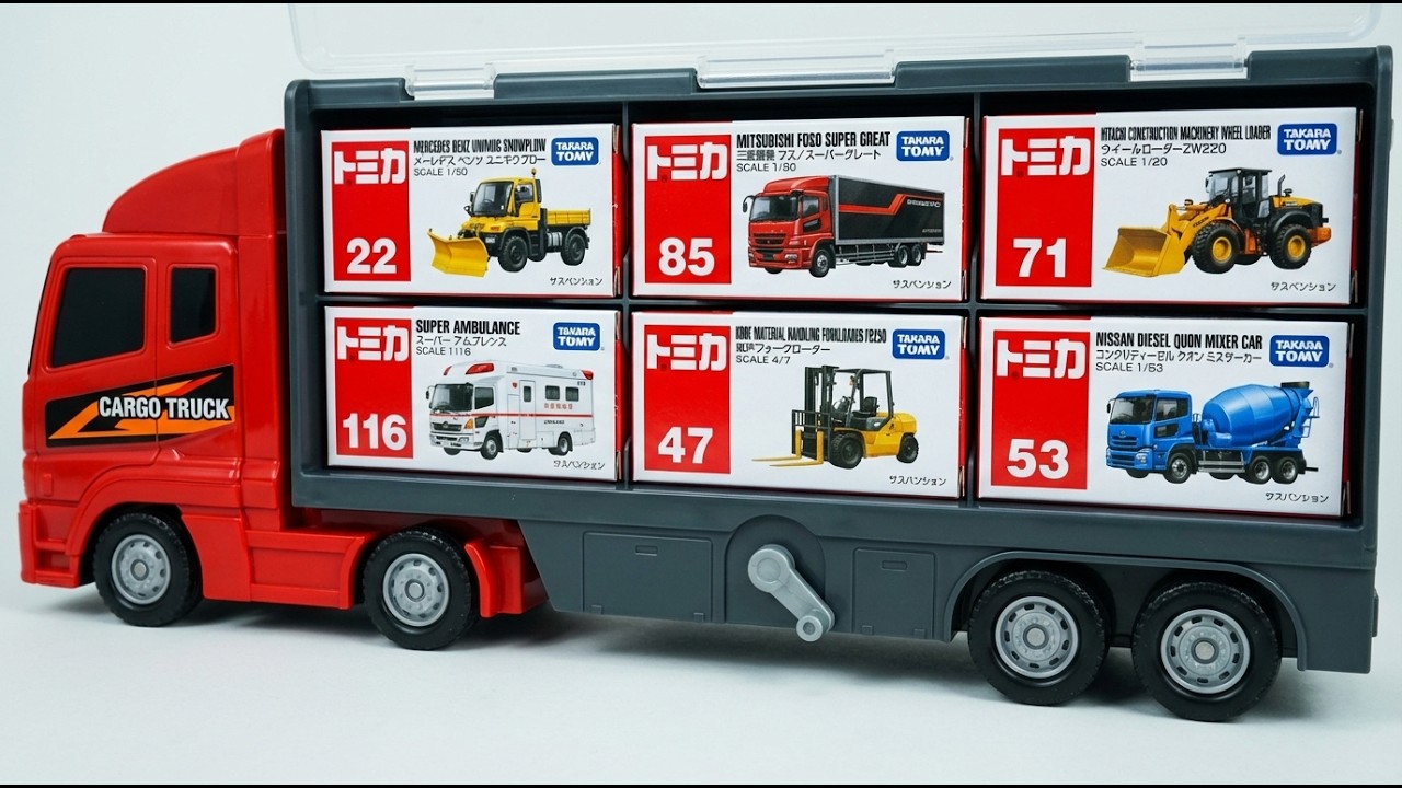 12 Tomica Industrial Vehicles | Unbox & Organize into Convoy