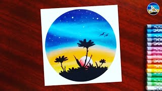 Round shape scenery drawing | Easy circle drawing for beginners | step by step @lokaaart