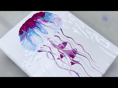 25. EASY JELLY FISH using a STRAW, CHAIN and STRING | Acrylic Pour Tutorial inspired by Gina DeLuca