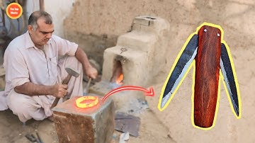 Blacksmith Turned a Rusty bearing Ring into a two bladed folding Knife