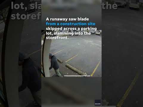 Runaway saw blade from a construction site misses man by moments #Shorts