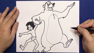 Drawing Mowgli and Baloo | The Jungle Book | art for kids 🇺🇸🇮🇳