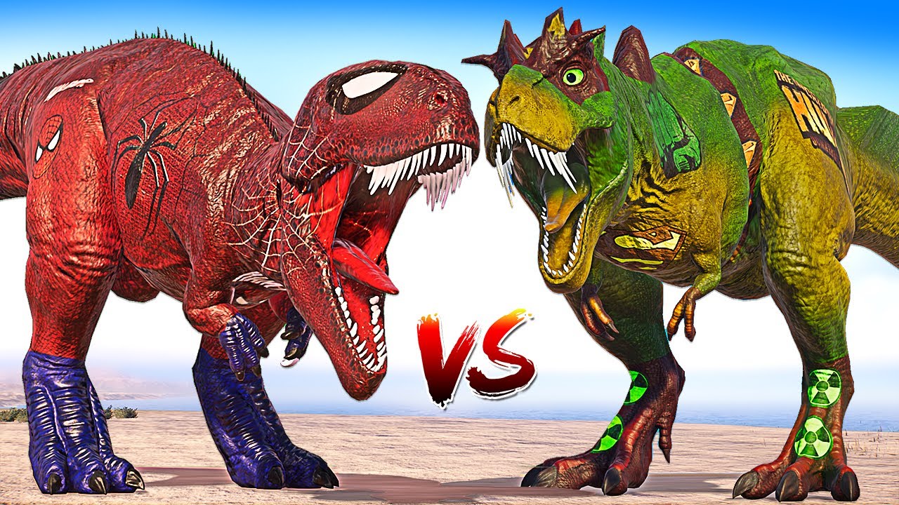 SUPERMAN T-REX vs Spider-Man Indoraptor & Giganotosaurus Dinosaurs Battle Jurassic World Evolution 2