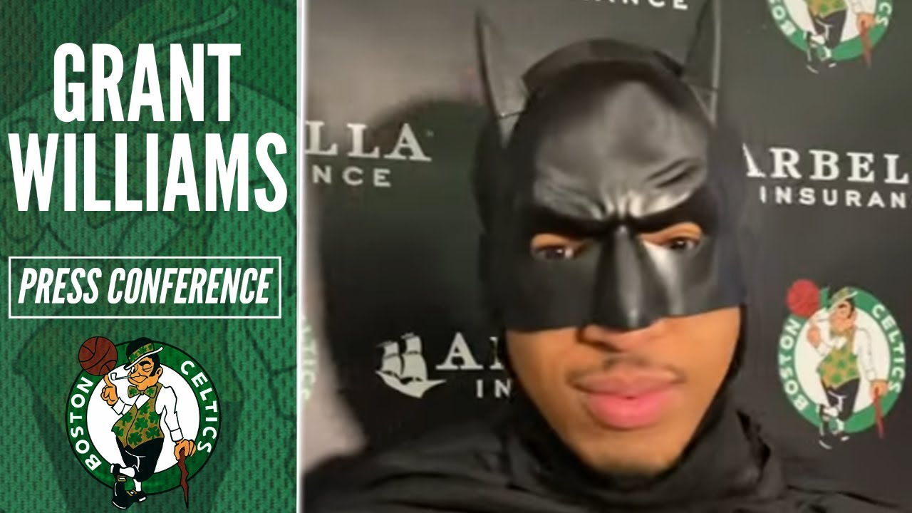 Grant Williams Fields Questions as Batman | Celtics vs Wizards - YouTube