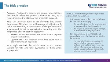 The Risk practice | PRINCE2 Agile® Foundation (Version 2) | PeopleCert | 1WorldTraining.com