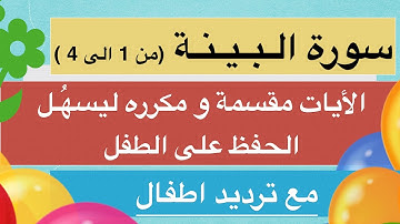 سورة البينة مقسمة لتسهيل الحفظ و مكررة مع ترديد اطفال انصح به للحفظ من اية ١ الى ٤