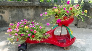 Recycle toy cars into funny flower gardens for home decoration