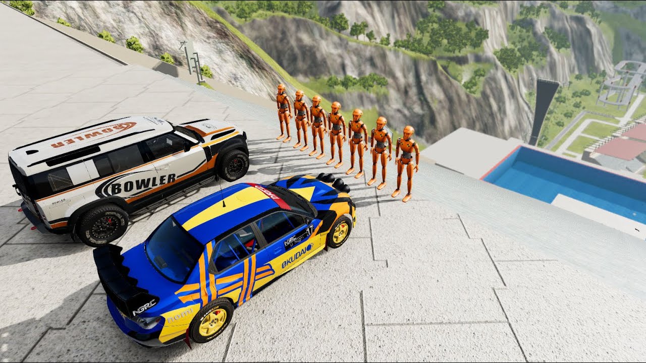 Stairs Jumps Down With Crash Test Dummy In Pool #3 - BeamNG.drive Down Stairs Jumps With Slow Motion