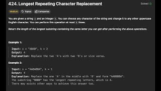 Longest Repeating Character Replacement - Leetcode 424 - Python