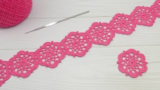 БЕЗОТРЫВНОЕ вязание крючком ЛЕНТОЧНОЕ КРУЖЕВО из цветочных мотивов Crochet Ribbon Lace Motif Flower
