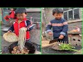 Little boy cooking food like professional chef  조리 クック Rural life