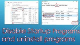 how to disable startup programs and uninstall programs in windows 10