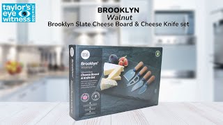 The Ultimate 4pc Brooklyn Slate Cheese Board & Walnut Cheese Knife set from Taylor’s Eye Witness