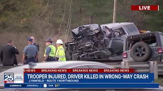 Mass. State Police trooper rushed to hospital, driver dead after wrong-way crash on Route 1