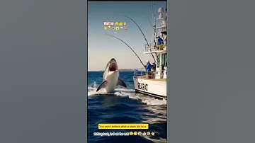 Unexpected attack by a 🐲shark on a man while fishing on a boat on the high seas#ai #attack #pov