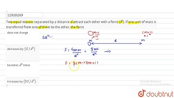 Two equal masses separated by a distance `d` attract each other with a force (`F`)