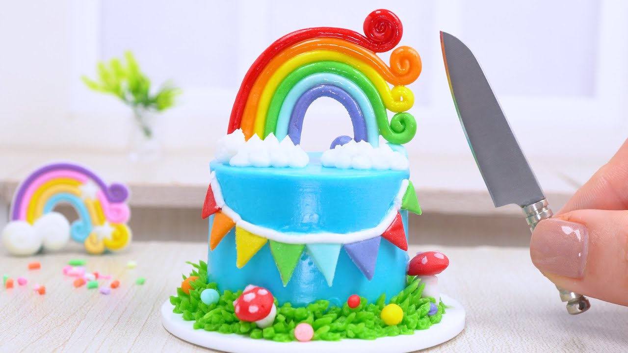 Cute Birthday Cake Miniature Making 🍄🌈 Delicious Miniature Sky Rainbow