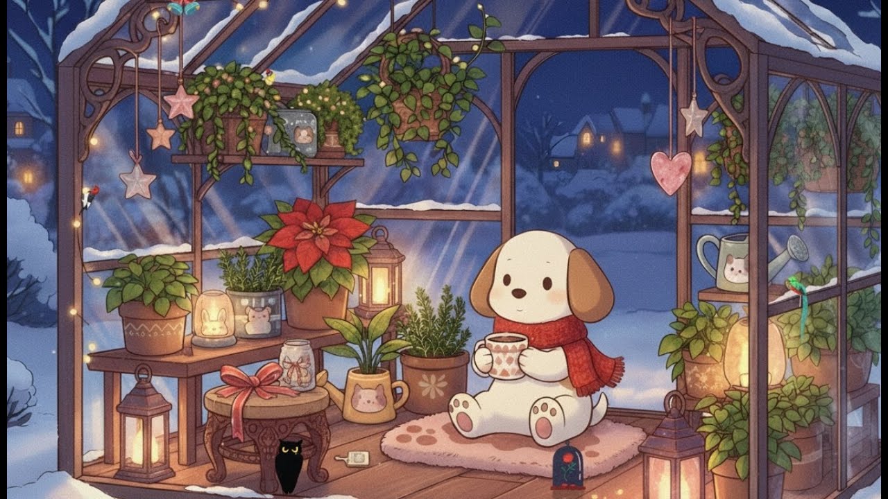 Cozy Dog Chilling in Winter Greenhouse ❄️ Dreamy Lofi Beats for Study & Relax ☕ Stay Warm All Night