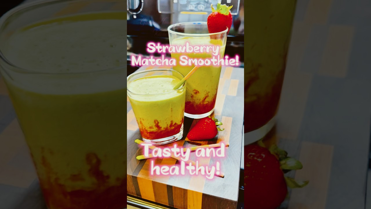 Strawberry Banana Matcha Smoothies! 