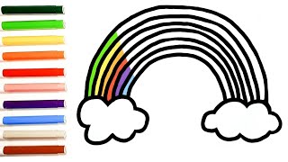 Drawing and coloring for kids. How to draw Rainbow and Butterfly. Learning colors.