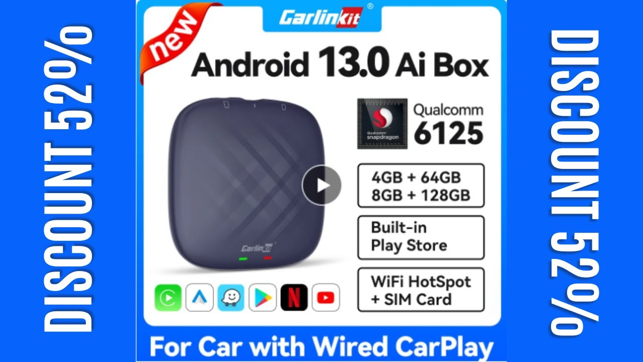 2023 NEW CarlinKit CarPlay Ai Box Qualcomm 6125 8-Core CPU Android 13/12/11 Wireless Carplay