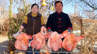 4 HUGE PIG HEADS Pressed in 1 Piece! Cut in fine Slices, Fatty But Not Greasy | Uncle Rural Gourmet