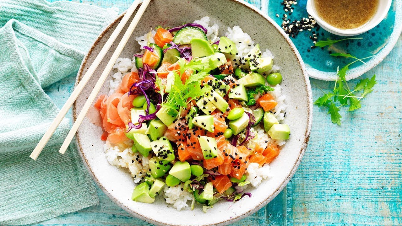 Avocado and Salmon Poke Bowl Recipe YouTube