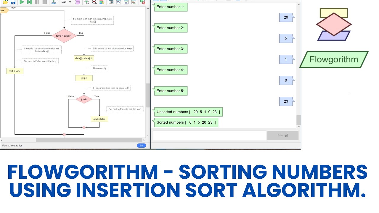 Flowgorithm - Sorting Numbers using Insertion Sort algorithm. - YouTube